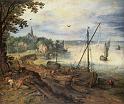 BRUEGHEL, Jan the Elder - River Landscape with Lumbermen